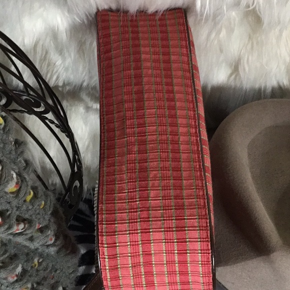 Cynthia Hart Clutch Red Khaki Plaid Brown Leather - Picture 8 of 8